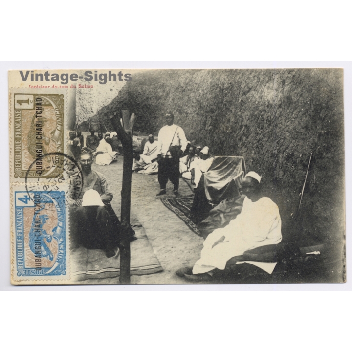 Ndele / Congo Francaise: Intérieur du tata du Sultan Mohammed Es-Senoussi (Vintage PC 1921)