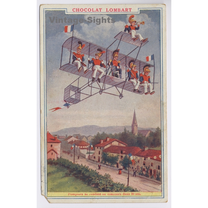 Chocolat Lombart: Pompiers Se Rendant Au Concours Dans 20 Ans (Vintage PC 1912)