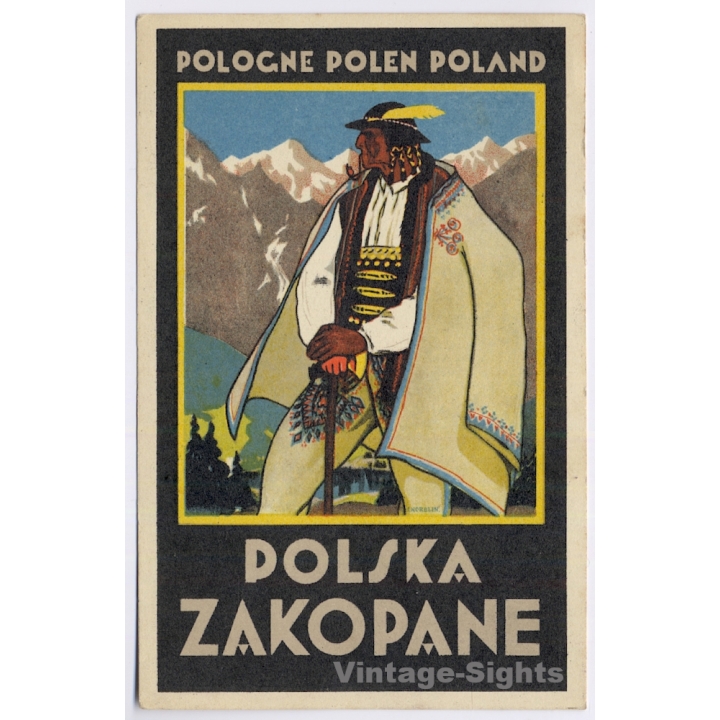 Zakopane / Poland: Shepherd In Traditional Garb - Pipe (Vintage PC 1920s)