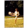 Erotic Study: Brunette Nude Plays Football On Meadow (Vintage Photo GDR 1980s)