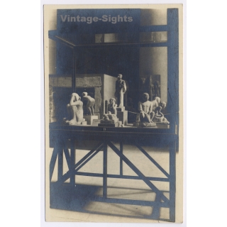 Cairo: Glass Cabinet with Statuettes - Egyptian Museum (Vintage RPPC 1910s/1920s)