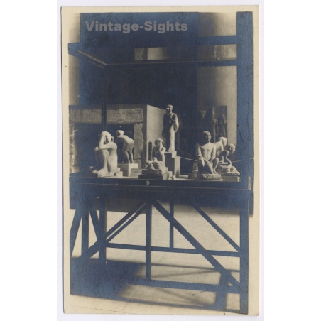 Cairo: Glass Cabinet with Statuettes - Egyptian Museum (Vintage RPPC 1910s/1920s)