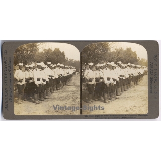 Russo-Japanese War / Manchuria: Russian Soldiers At Inspection (Vintage Stereoscopic Photo 1904)