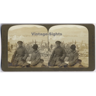 Russo-Japanese War / Manchuria: After The Siege Was Over / Russian Prisoners (Vintage Stereoscopic Photo 1905)