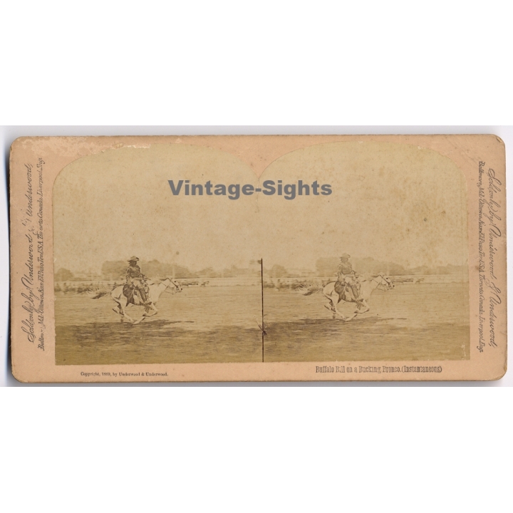 Buffalo Bill On A Bucking Bronco (Instantaneous) (Vintage Stereoscopic Photo 1889)