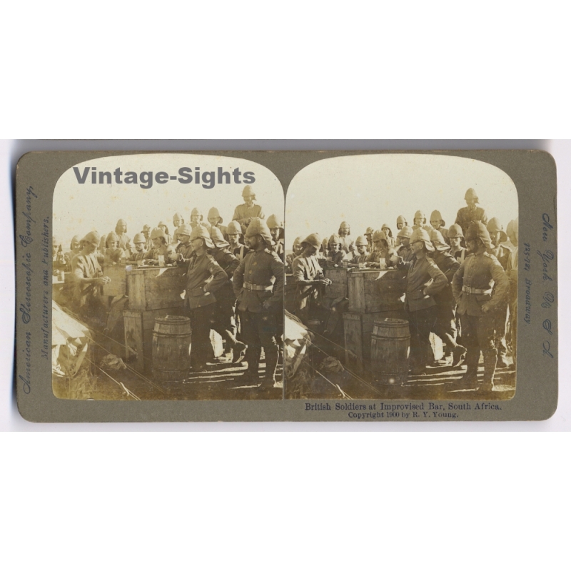 2nd Anglo Boer War / South Africa: British Soldiers At Improvised Bar (Vintage Stereoscopic Photo 1900)