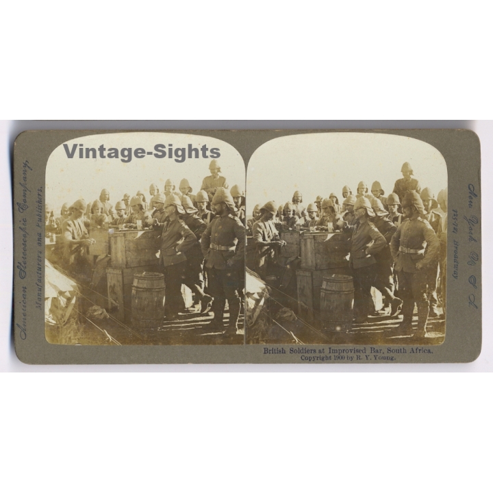 2nd Anglo Boer War / South Africa: British Soldiers At Improvised Bar (Vintage Stereoscopic Photo 1900)