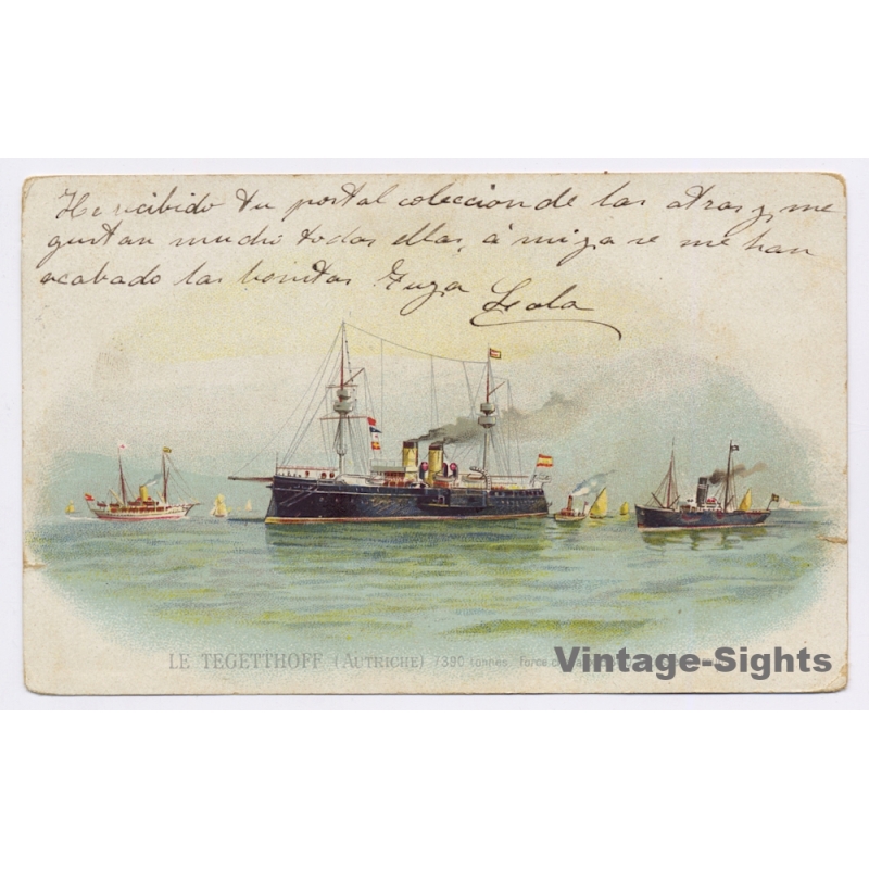 SMS Tegetthoff  / Posted to Mallorca (Vintage PC Litho  1904)