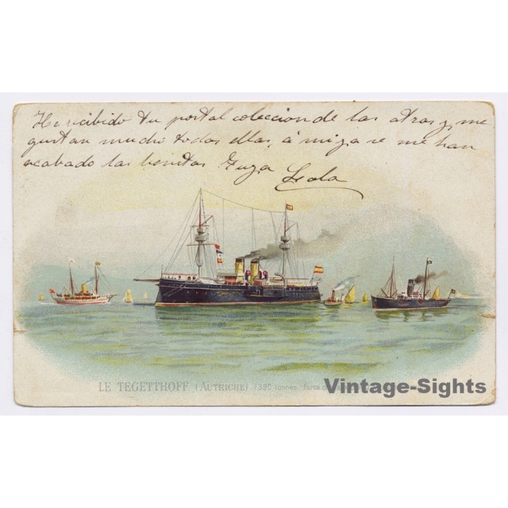 SMS Tegetthoff  / Posted to Mallorca (Vintage PC Litho  1904)