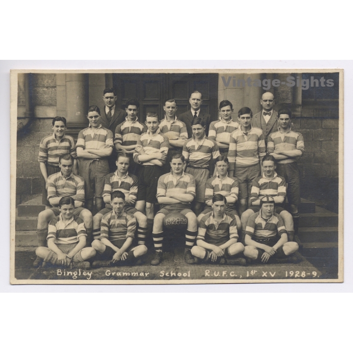 UK: Rugby Team Bingley Grammar School R.U.F.C. (Vintage RPPC 1929)