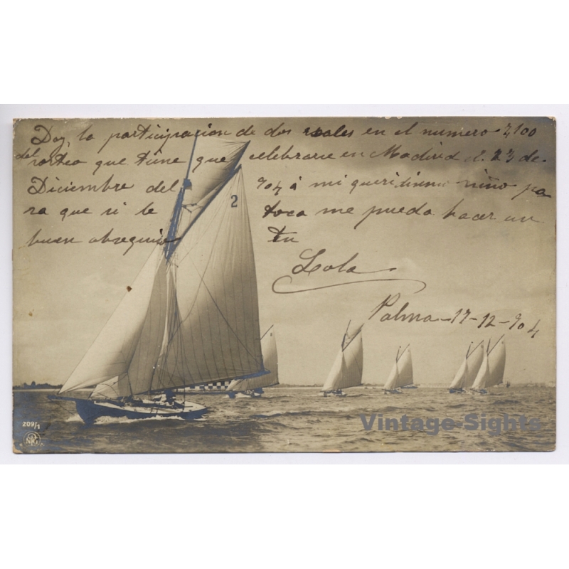 Palma de Mallorca: Cutter Rig Sailboats / Regatta (Vintage RPPC 1904)