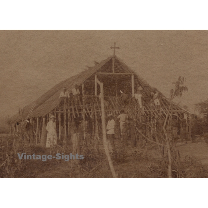 Royal Visit in Congo Belge 1928: Construction of a Mission Church (Vintage Photo)