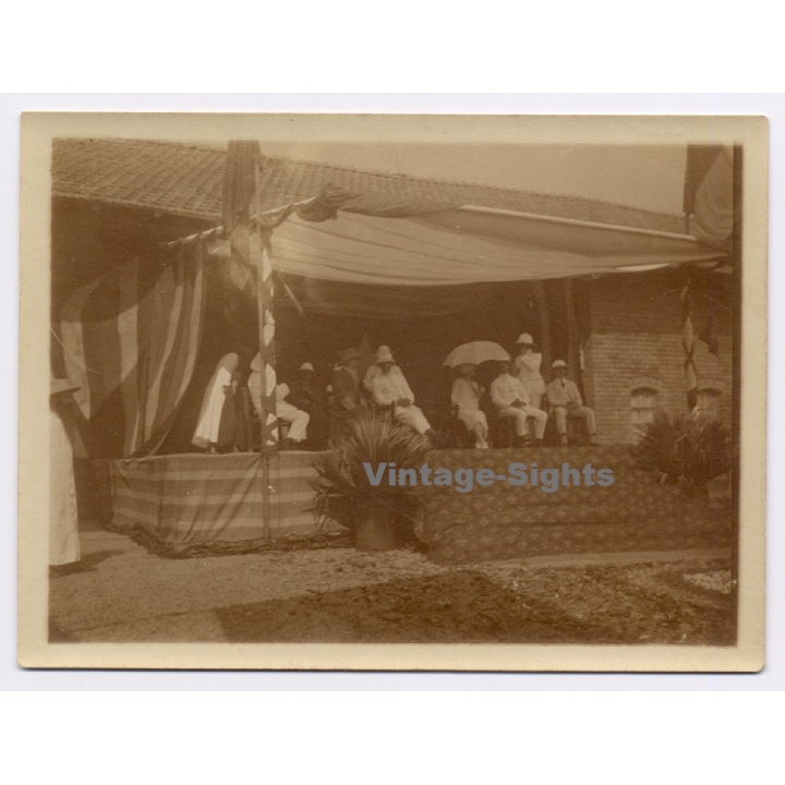 Royal Visit in Congo Belge 1928: Official Delegation during a Ceremony (Vintage Photo)