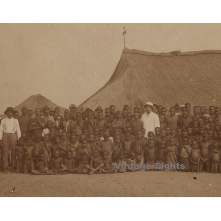 Royal Visit in Congo Belge 1928: Missionaries & Indigenous In Front Of Church (Vintage Photo)