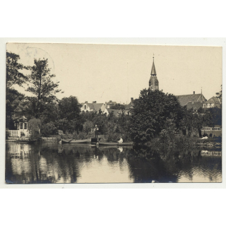 6270 Tonder / Denmark: River - Boat - Steeple  (Vintage RPPC B/W 1929)
