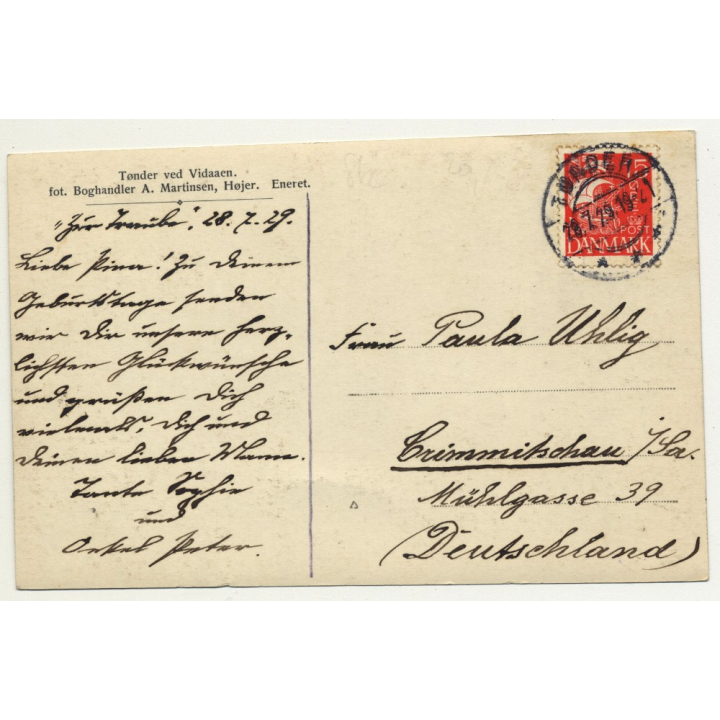 6270 Tonder / Denmark: River - Boat - Steeple  (Vintage RPPC B/W 1929)