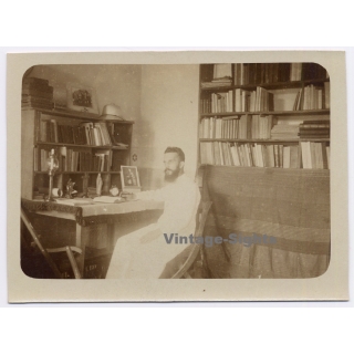 Royal Visit in Congo Belge 1928: Missionary In His Study / Library (Vintage Photo)
