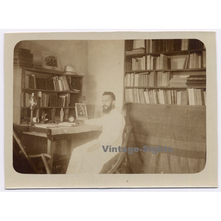 Royal Visit in Congo Belge 1928: Missionary In His Study / Library (Vintage Photo)