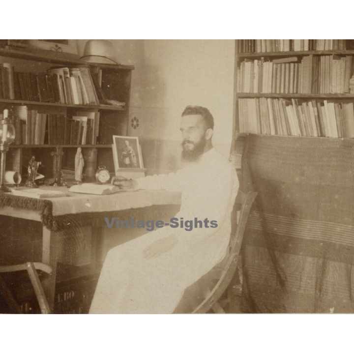 Royal Visit in Congo Belge 1928: Missionary In His Study / Library (Vintage Photo)