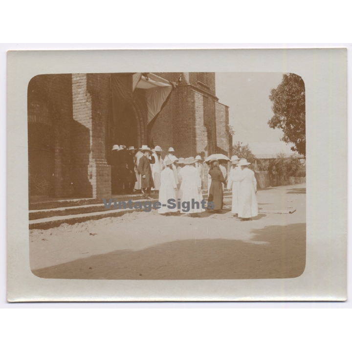Royal Visit in Congo Belge 1928: Official Delegation Outside Of Mission*2 (Vintage Photo)