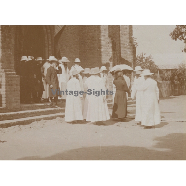 Royal Visit in Congo Belge 1928: Official Delegation Outside Of Mission*2 (Vintage Photo)