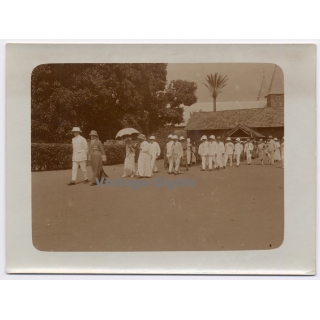 Royal Visit in Congo Belge 1928: Official Delegation Outside Of Mission*3 (Vintage Photo)