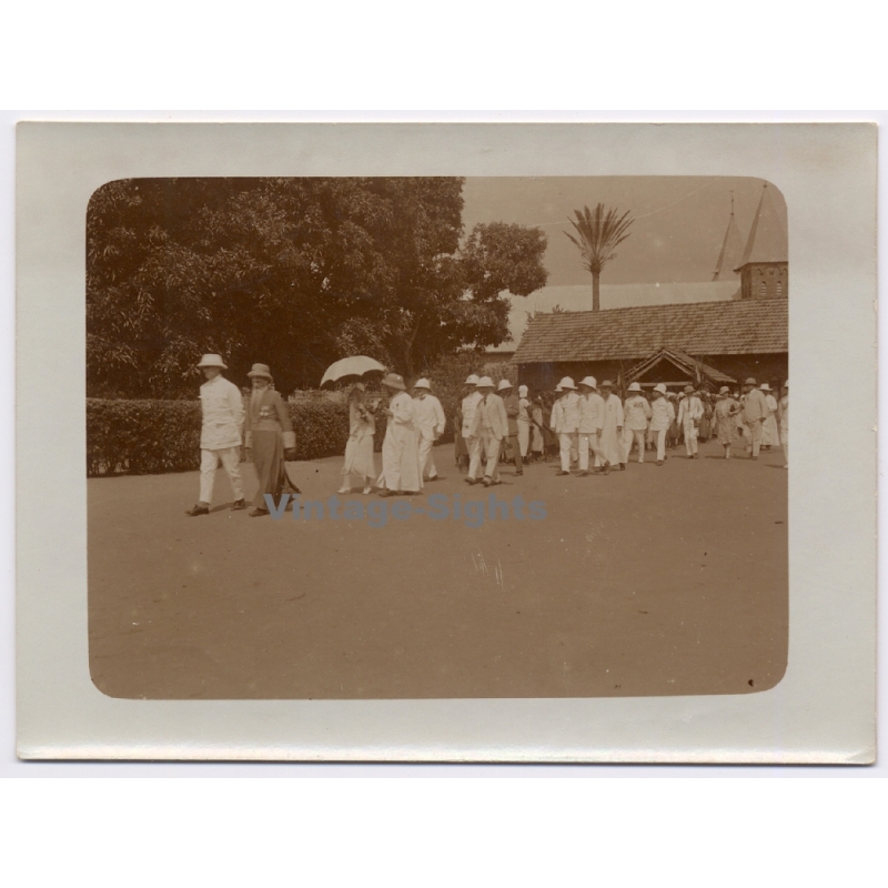 Royal Visit in Congo Belge 1928: Official Delegation Outside Of Mission*3 (Vintage Photo)