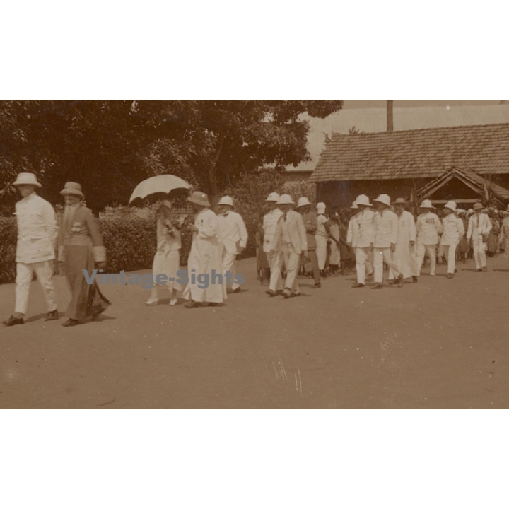 Royal Visit in Congo Belge 1928: Official Delegation Outside Of Mission*3 (Vintage Photo)