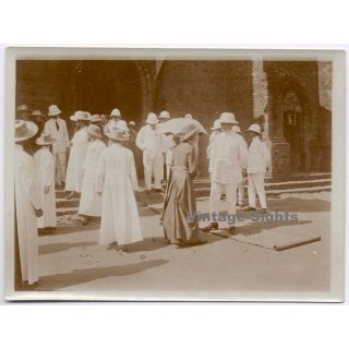 Royal Visit in Congo Belge 1928: Official Delegation Outside Of Mission*4 (Vintage Photo)