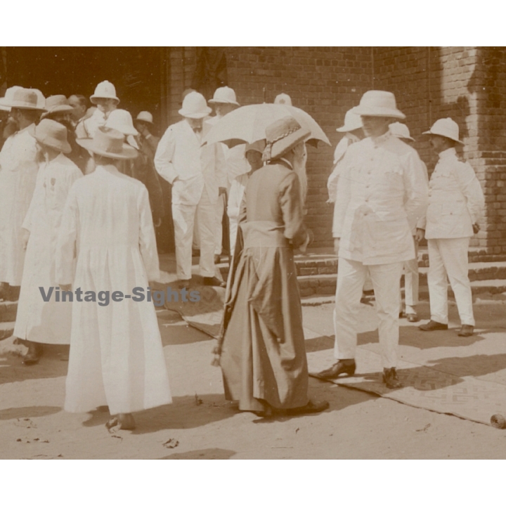 Royal Visit in Congo Belge 1928: Official Delegation Outside Of Mission*4 (Vintage Photo)