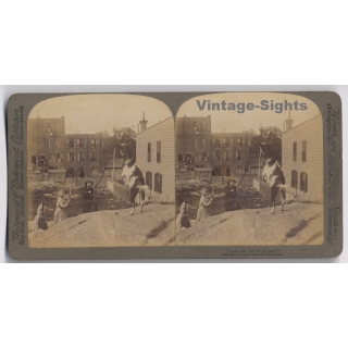 Kids Playing With A Goat / Come On, The Lot Of You! (Vintage Stereoscopic Photo 1908)