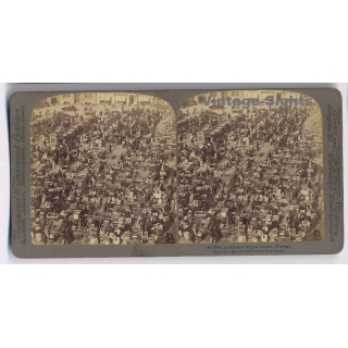 Norway: Christiana's Largest Market (Vintage Stereoscopic Photo 1900)