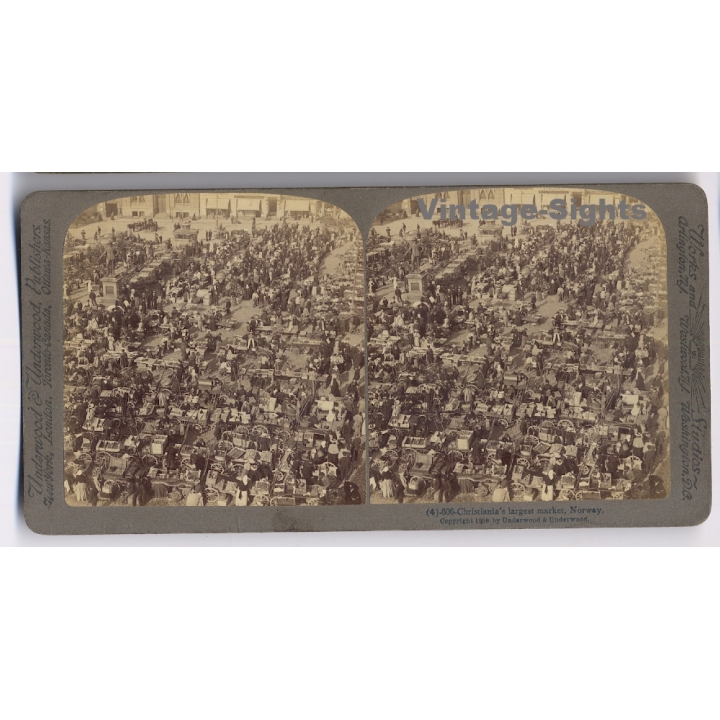 Norway: Christiana's Largest Market (Vintage Stereoscopic Photo 1900)