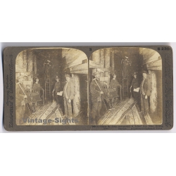Hibbing / USA: Sellers' Iron Mine / Miners Far Down (Vintage Stereoscopic Photo 1900s)