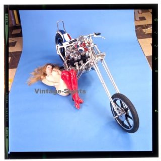 Erotic Study: Racy Blonde Pin-up Girl On Chopper*3 (Vintage Diapositive KORENJAK 1980s)