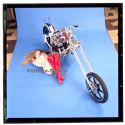 Erotic Study: Racy Blonde Pin-up Girl On Chopper*3 (Vintage Diapositive KORENJAK 1980s)