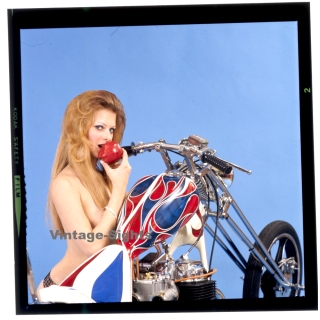 Erotic Study: Racy Blonde Pin-up Girl On Chopper*4 (Vintage Diapositive KORENJAK 1980s)