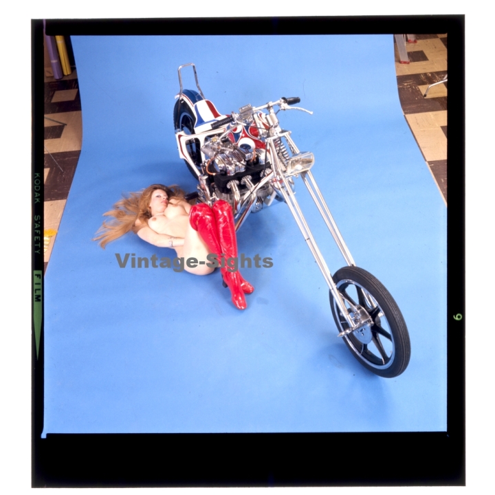 Erotic Study: Racy Blonde Pin-up Girl On Chopper*8 (Vintage Diapositive KORENJAK 1980s)