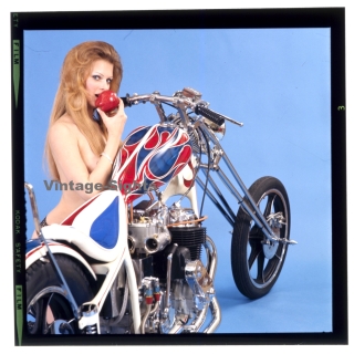 Erotic Study: Racy Blonde Pin-up Girl On Chopper*9 (Vintage Diapositive KORENJAK 1980s)