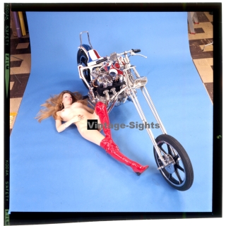 Erotic Study: Racy Blonde Pin-up Girl On Chopper*13 (Vintage Diapositive KORENJAK 1980s)