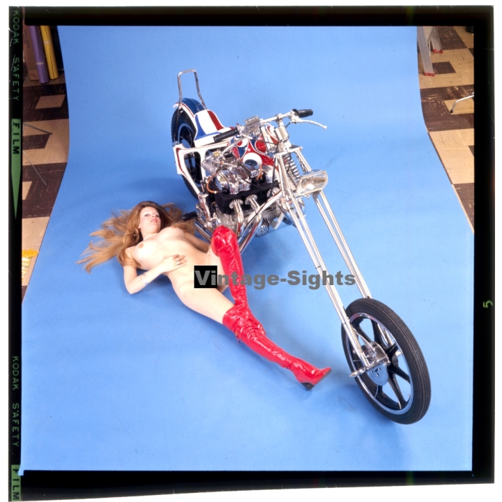 Erotic Study: Racy Blonde Pin-up Girl On Chopper*13 (Vintage Diapositive KORENJAK 1980s)
