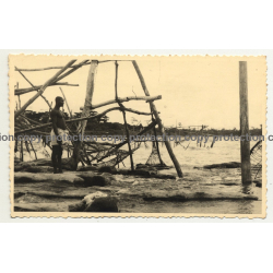 Congo / Africa: Fisherman At Stanley Falls / Fish Trap (Vintage RPPC B/W ~1920s/1930s)