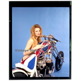 Erotic Study: Racy Blonde Pin-up Girl On Chopper*15 (Vintage Diapositive KORENJAK 1980s)