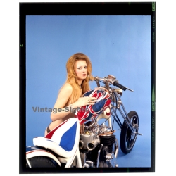 Erotic Study: Racy Blonde Pin-up Girl On Chopper*15 (Vintage Diapositive KORENJAK 1980s)