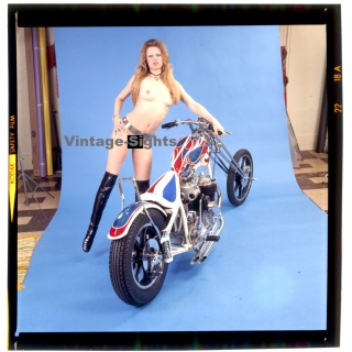 Erotic Study: Racy Blonde Pin-up Girl On Chopper*16 (Vintage Diapositive KORENJAK 1980s)