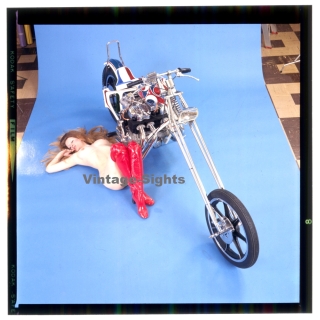 Erotic Study: Racy Blonde Pin-up Girl On Chopper*17 (Vintage Diapositive KORENJAK 1980s)