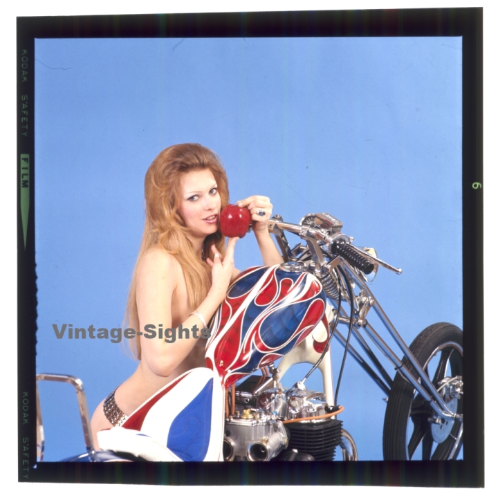 Erotic Study: Racy Blonde Pin-up Girl On Chopper*19 (Vintage Diapositive KORENJAK 1980s)