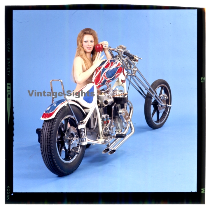 Erotic Study: Racy Blonde Pin-up Girl On Chopper*20 (Vintage Diapositive KORENJAK 1980s)