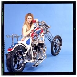 Erotic Study: Racy Blonde Pin-up Girl On Chopper*21 (Vintage Diapositive KORENJAK 1980s)