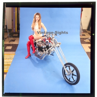 Erotic Study: Racy Blonde Pin-up Girl On Chopper*22 (Vintage Diapositive KORENJAK 1980s)